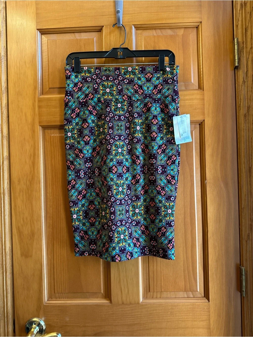 LuLaRoe Cassie Mosaic-Print Pencil Skirt in Teal, Purple, Pink